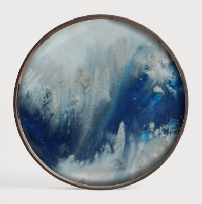 Ethnicraft Organic glass tray 48cm blue mist