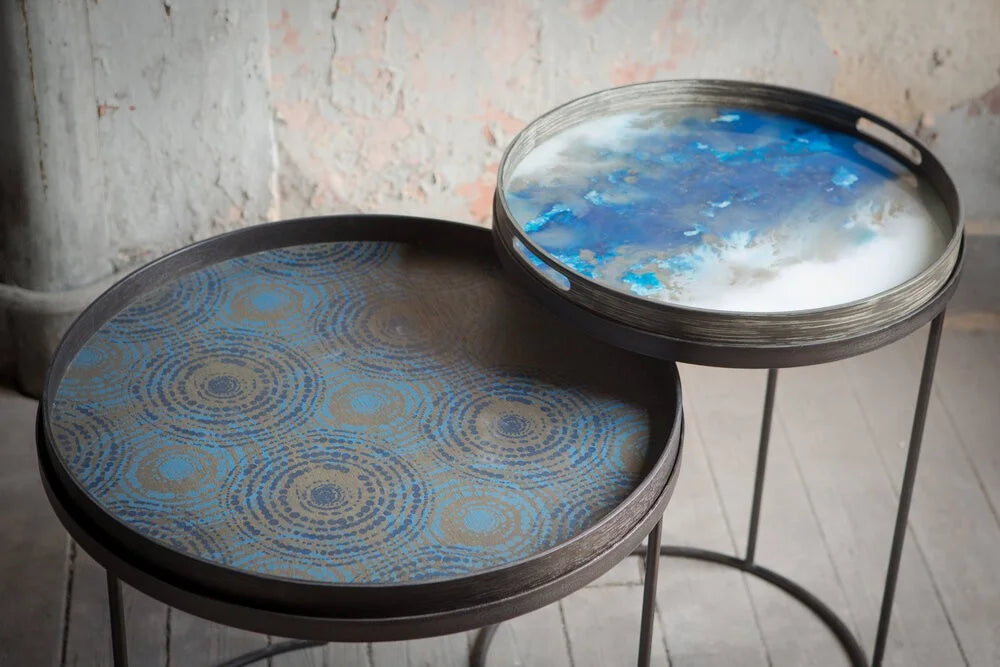 Ethnicraft Organic glass tray 48cm blue mist