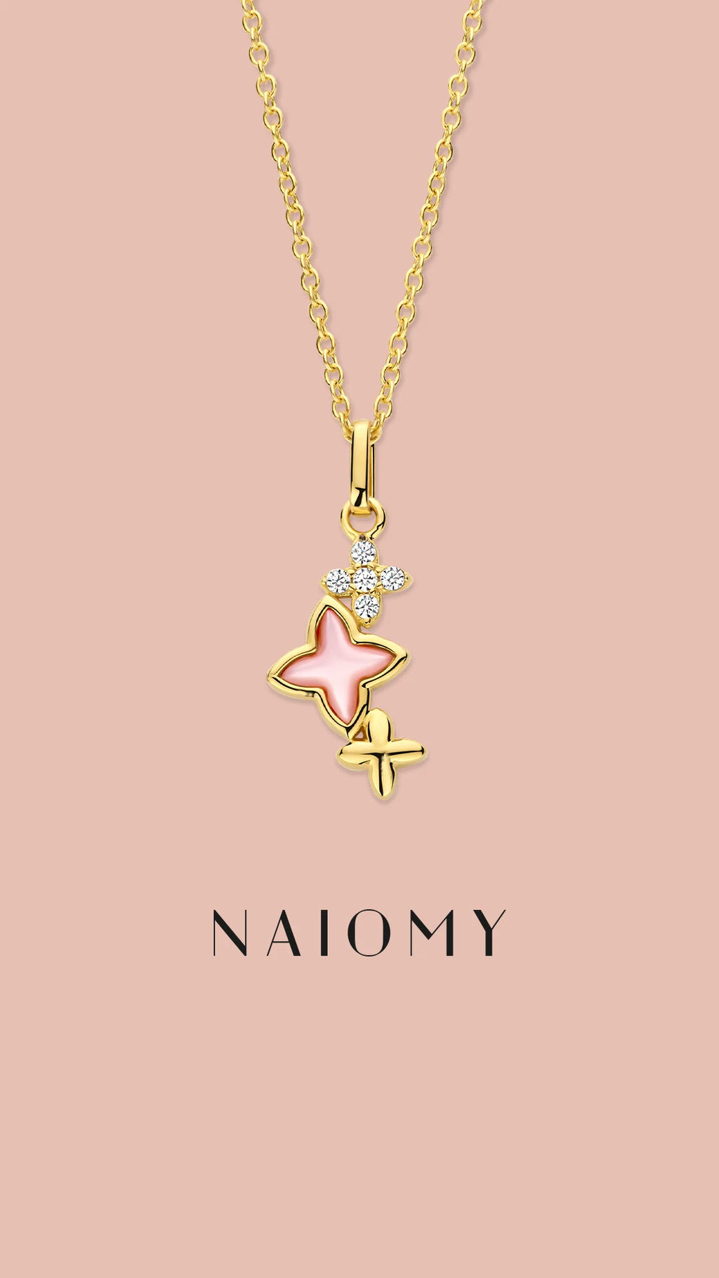 Naiomy gold plated silver necklace ladies triple star pendant N5G52