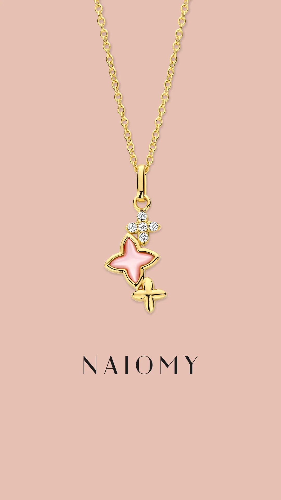 Naiomy gold plated silver necklace ladies triple star pendant N5G52