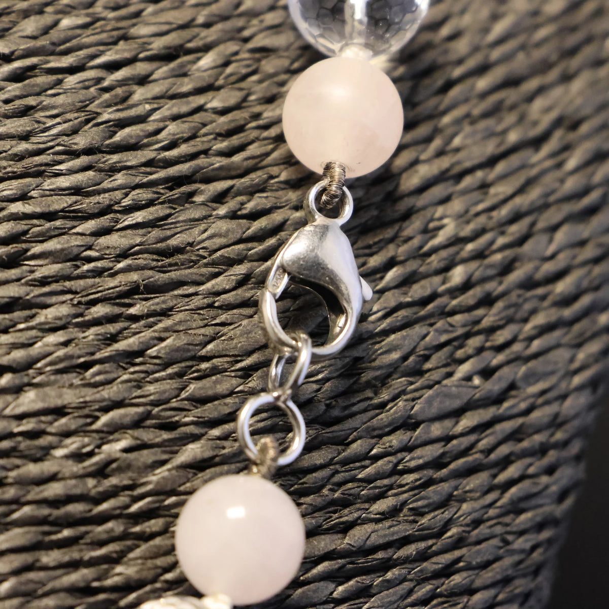 Semi-precious Stone Rock Crystal & Pink Quartz Necklace with silver clasp