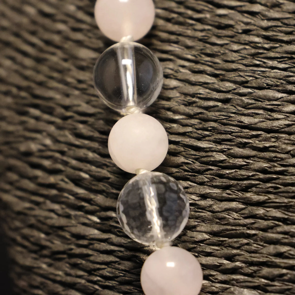 Semi-precious Stone Rock Crystal & Pink Quartz Necklace with silver clasp