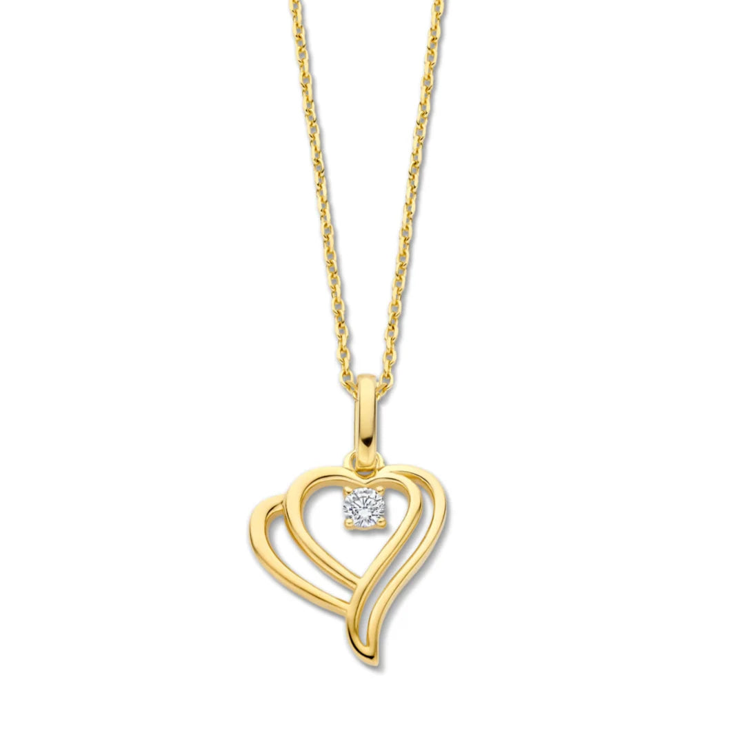 Naiomy gold plated silver necklace ladies open heart zirconia pendant N5Q63