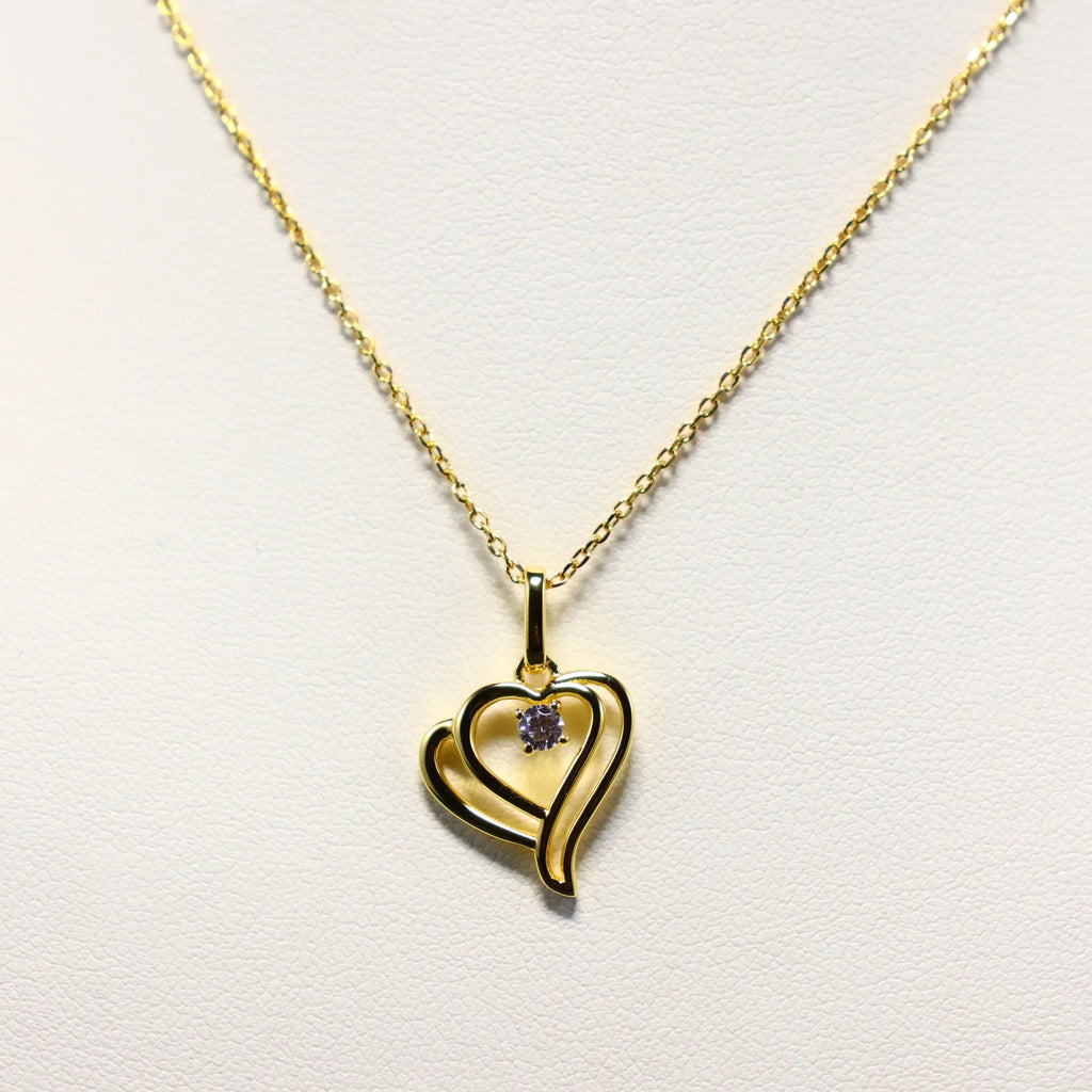 Naiomy gold plated silver necklace ladies open heart zirconia pendant N5Q63