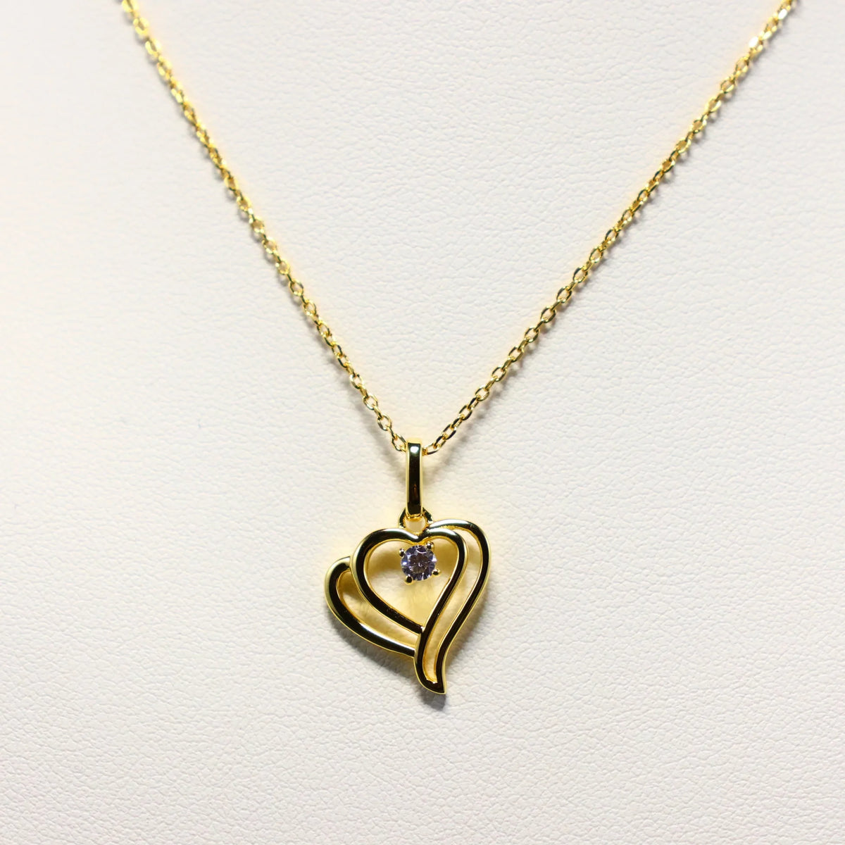 Naiomy gold plated silver necklace ladies open heart zirconia pendant N5Q63