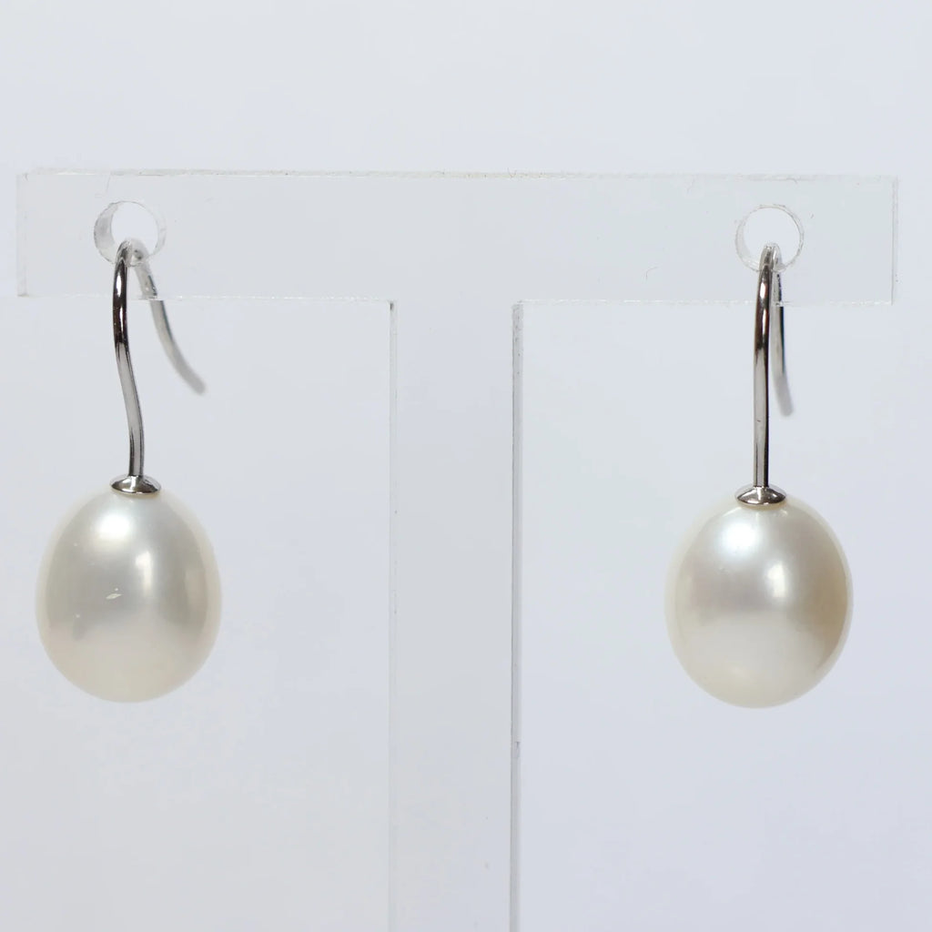 Pearl hanging earrings white biwa pearl 9mm