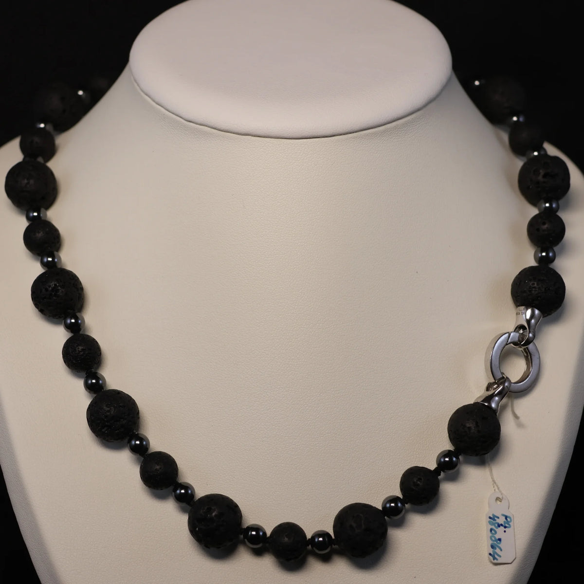 Semi-precious stone Lava stone and Hematite Necklace with silver clasp