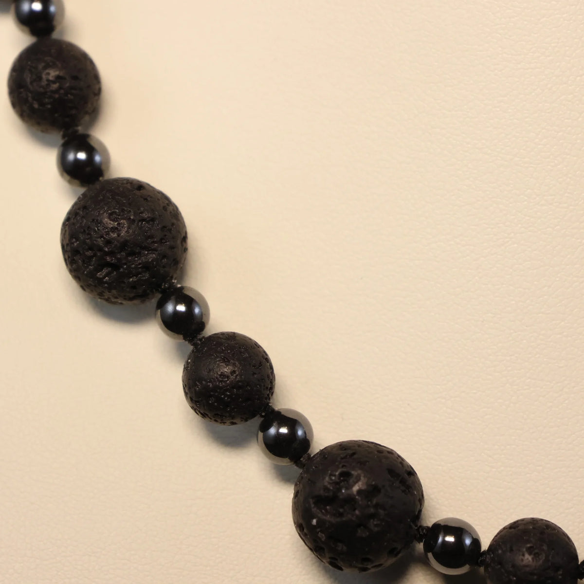 Semi-precious stone Lava stone and Hematite Necklace with silver clasp