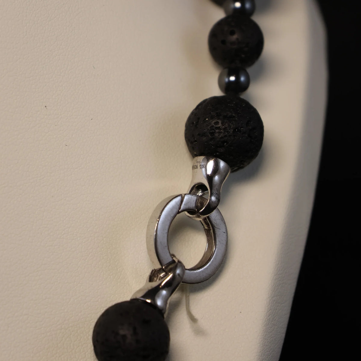 Semi-precious stone Lava stone and Hematite Necklace with silver clasp