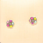 Silver children's earrings colorful hearts flower 478790