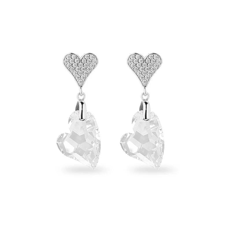 Spark Silver Drop earrings hearts Swarovski crystal KC626117C