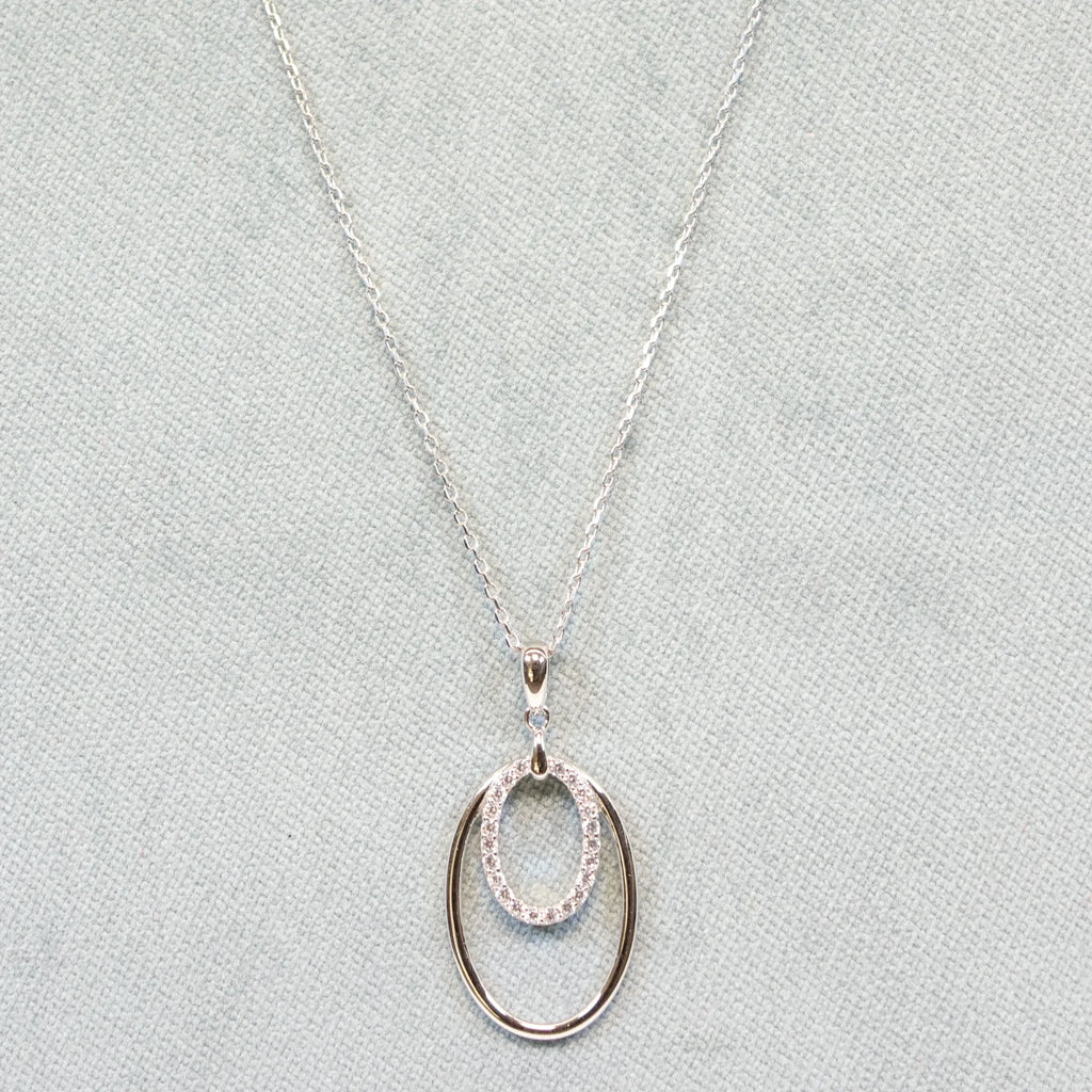 Naiomy silver necklace ladies oval pendant zirconia N5B60