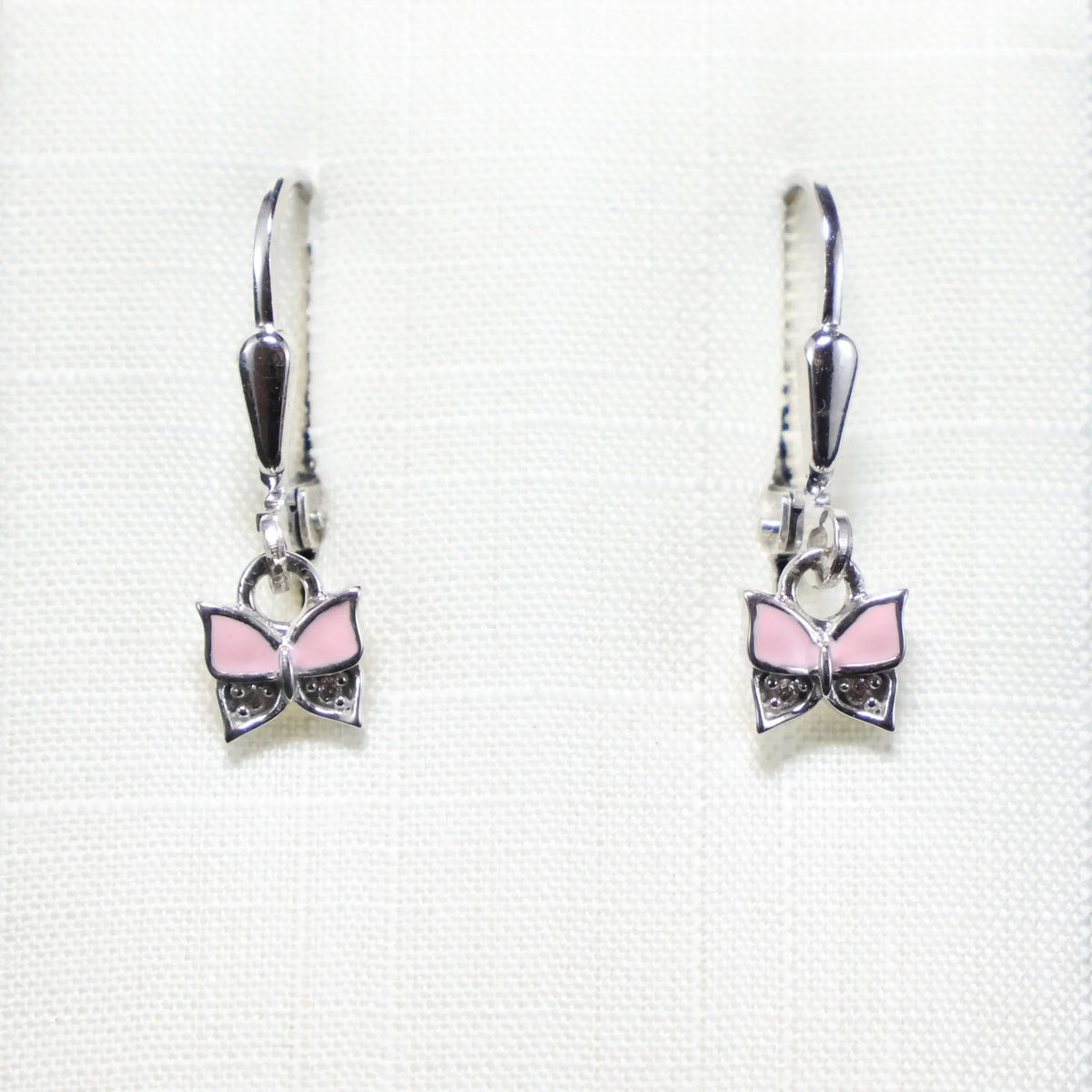 Silver pink butterfly children's dangling earrings 769915