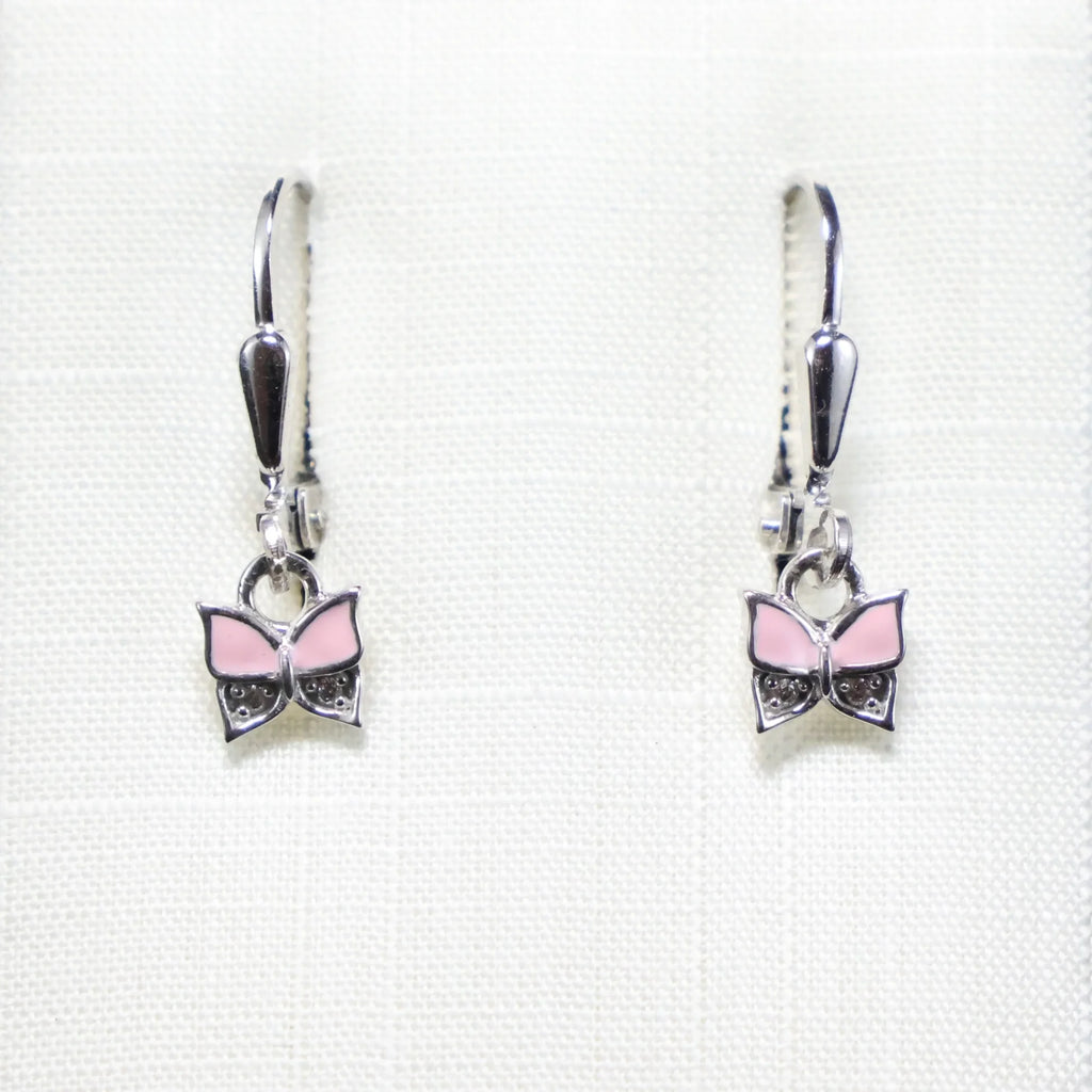 Silver pink butterfly children's dangling earrings 769915