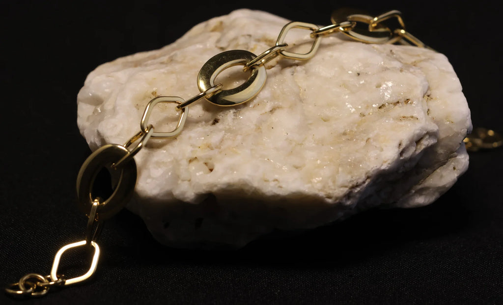 Stainless Steel Bracelet ovals & diamonds link RY245a