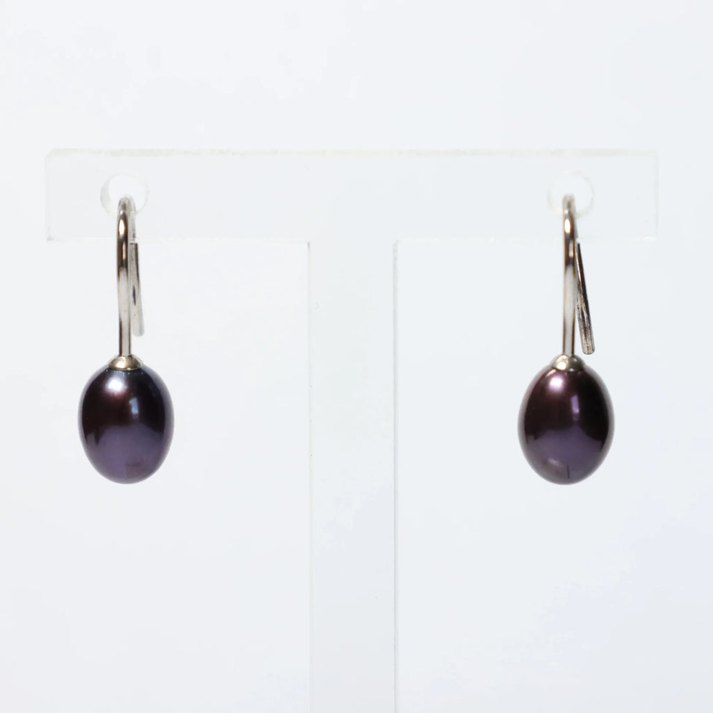 Pearl drop earrings silver purple