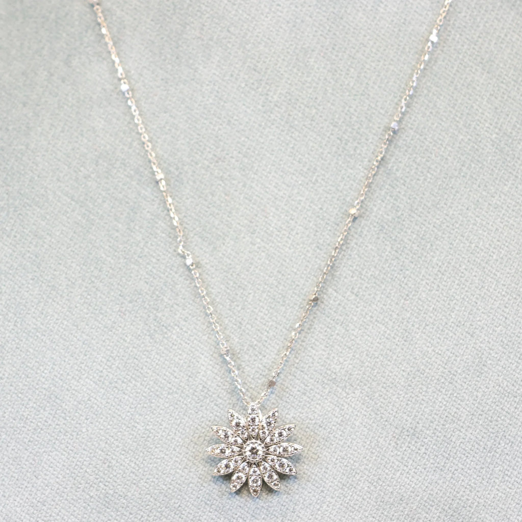 Naiomy silver necklace ladies sunflower zirconia pendant N0F52
