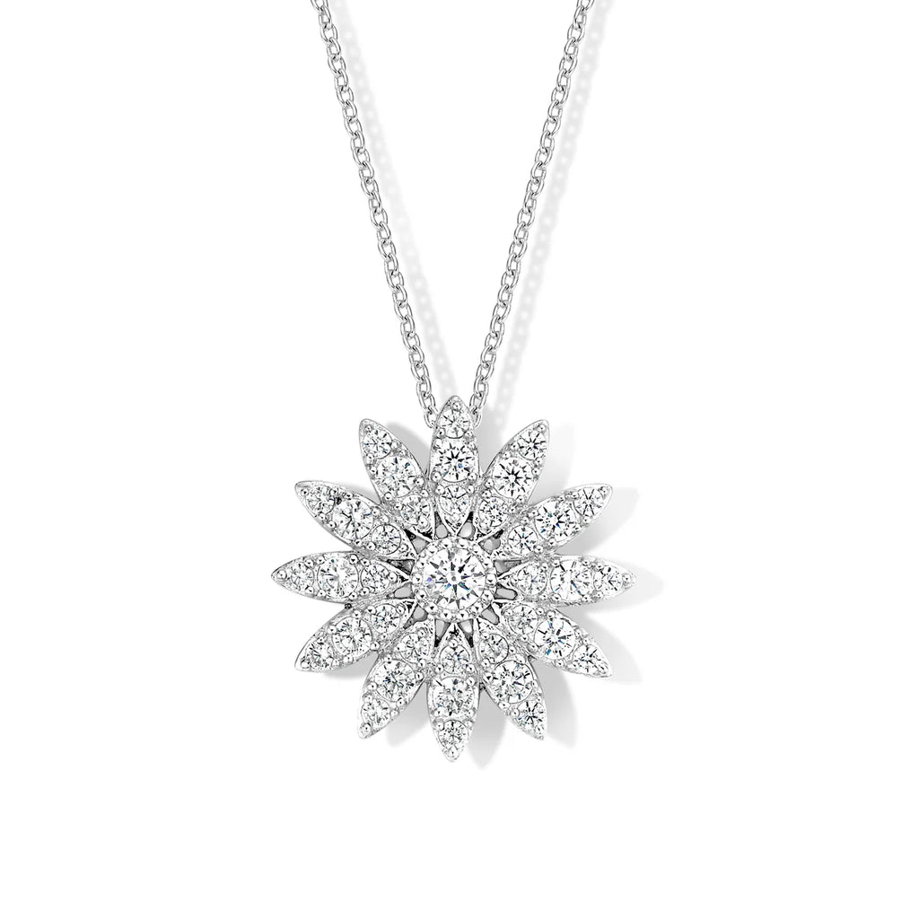 Naiomy silver necklace ladies sunflower zirconia pendant N0F52