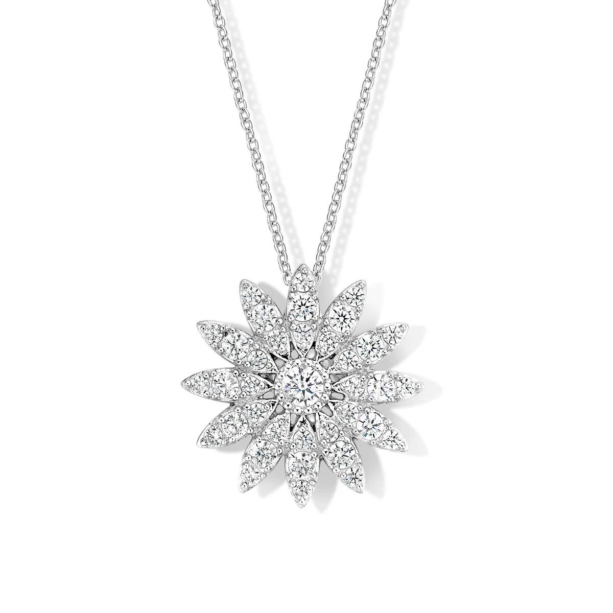 Naiomy silver necklace ladies sunflower zirconia pendant N0F52