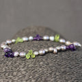 Semi-precious stone amethyst, peridot and pearls bracelet with silver clasp W9084/2