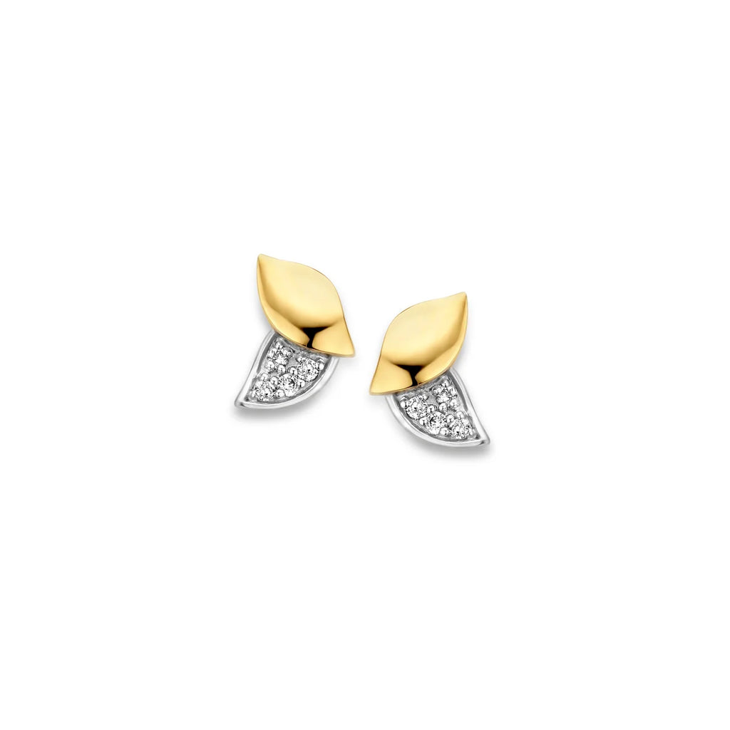 Gold leaf earrings with brilliant 063147A 18 carats