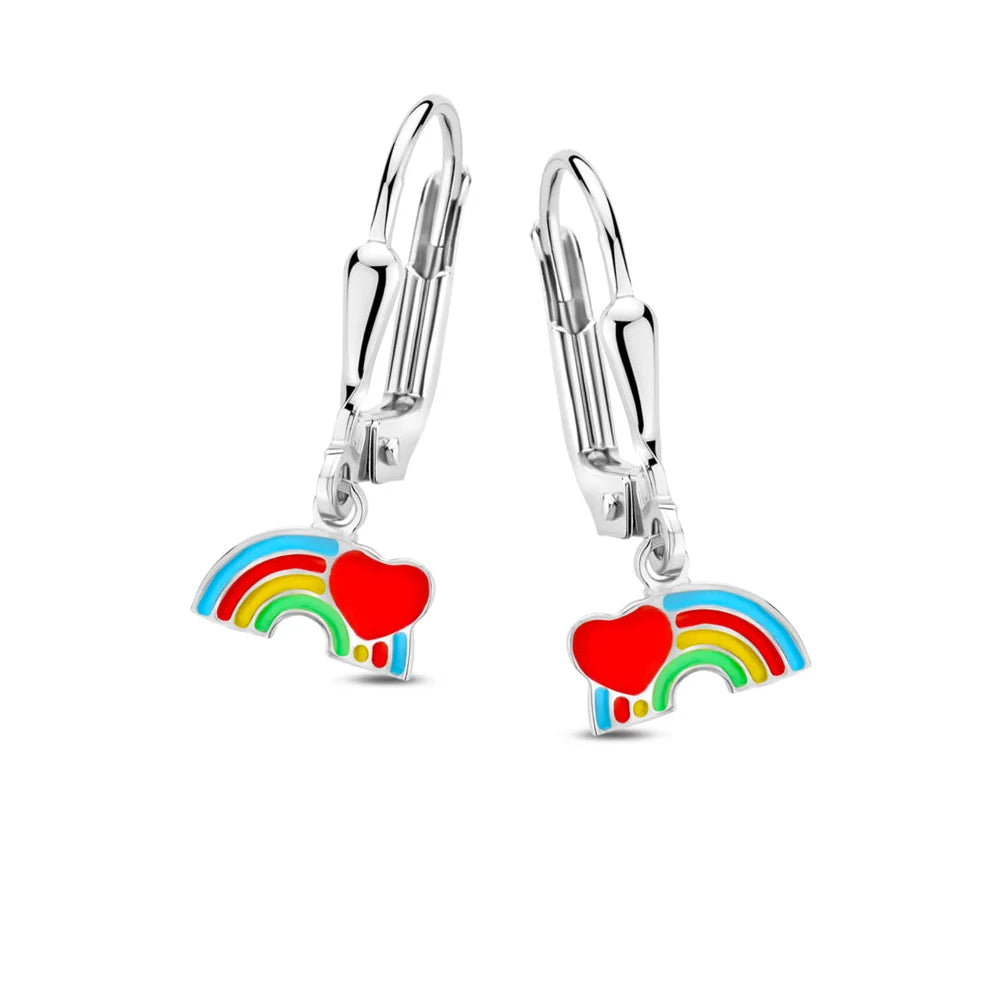 Naiomy Princess silver children's hanging earrings rainbow heart PD113