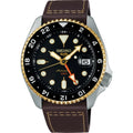 Seiko 5 Sports SSK036K1 watch GMT leather strap black dial