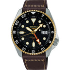 Seiko 5 Sports SSK036K1 watch GMT leather strap black dial