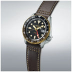 Seiko 5 Sports SSK036K1 watch GMT leather strap black dial