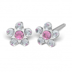 Studex Flower drop-in earrings with Pink zirconia stone 7512-6410