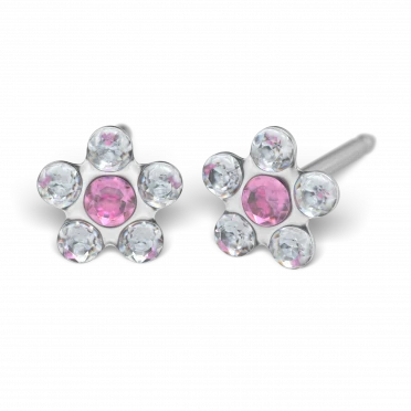 Studex Flower drop-in earrings with Pink zirconia stone 7512-6410
