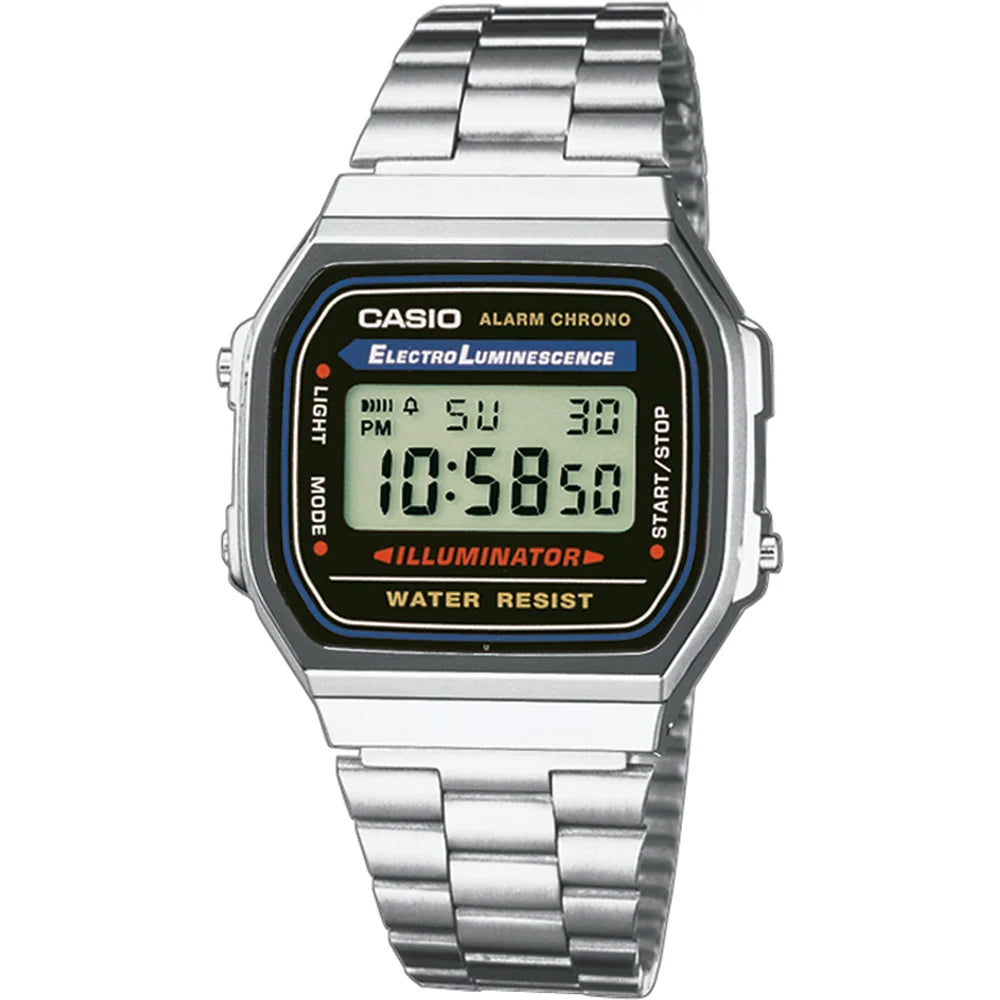 Casio watch men A168WA-1YES vintage silver black dial