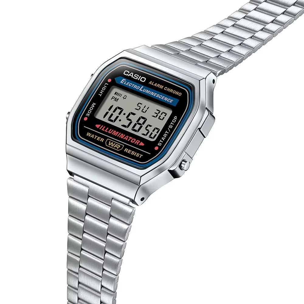 Casio watch men A168WA-1YES vintage silver black dial