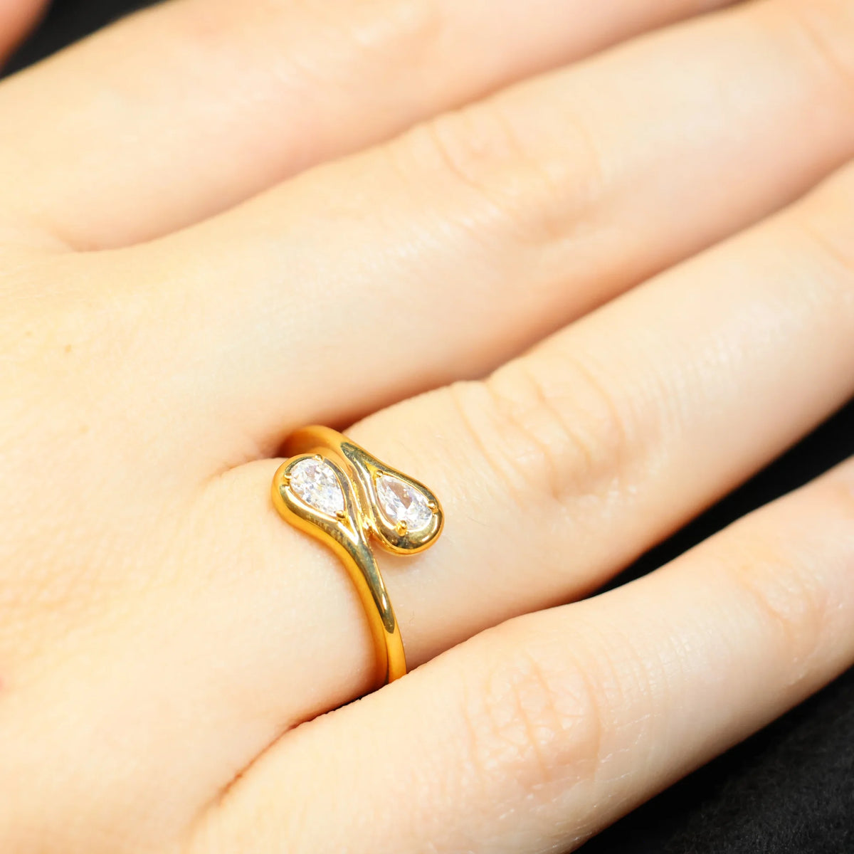 Naiomy gold plated silver ring zirconia double drop N4R63