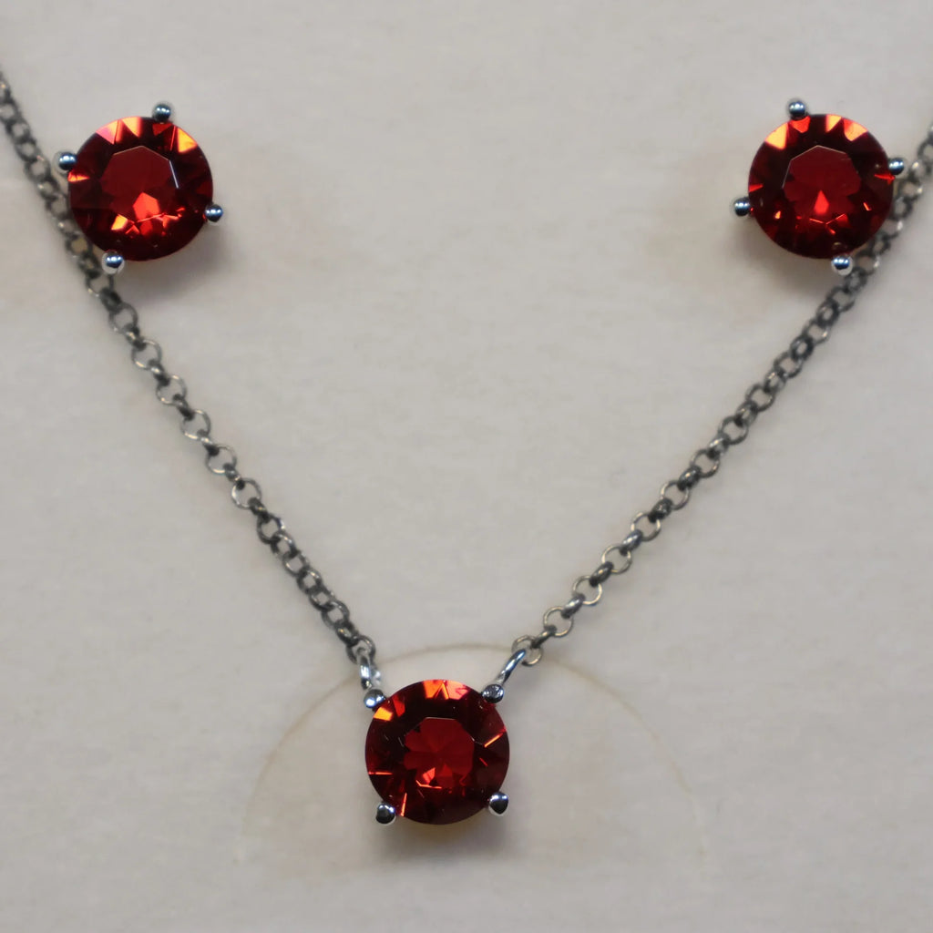Spark Silver Necklace Round Red Swarovski Crystal Pendant NP1088SS29SC