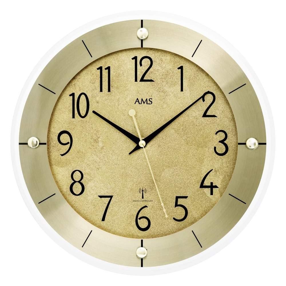 Radio-controlled clock AMS 01-5591 brass gold