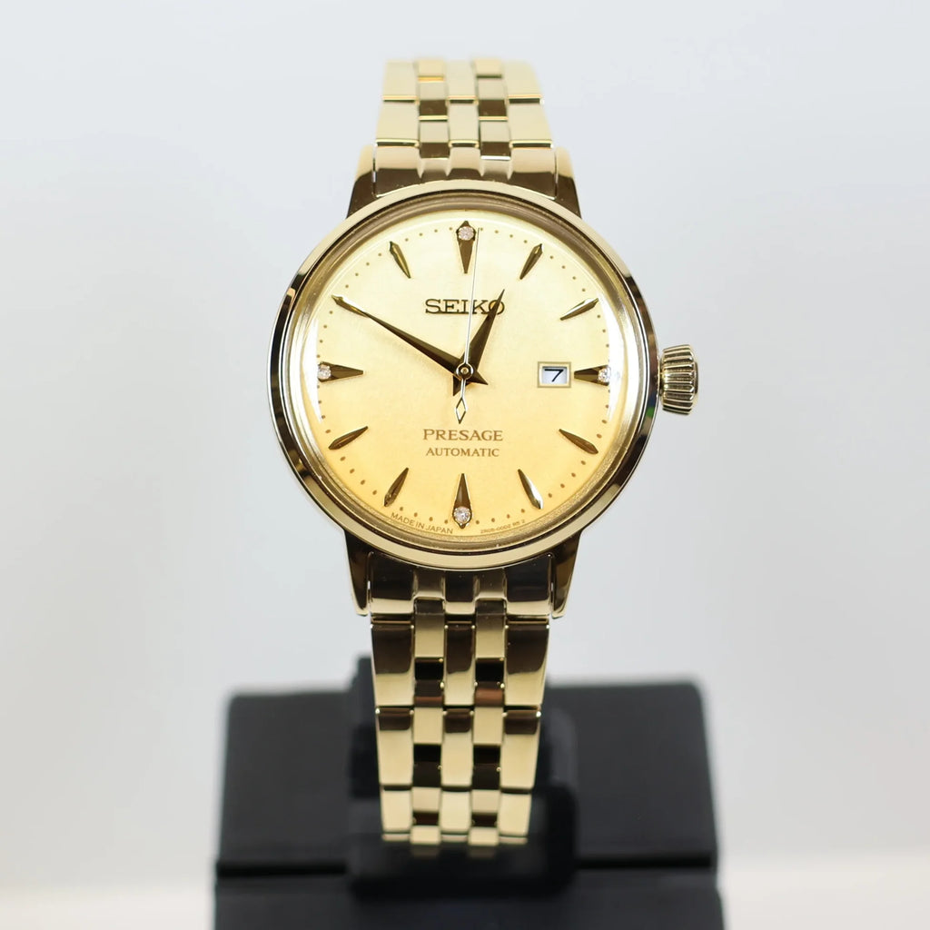 Seiko Presage watch SRE018J1 automatic ladies gold diamond