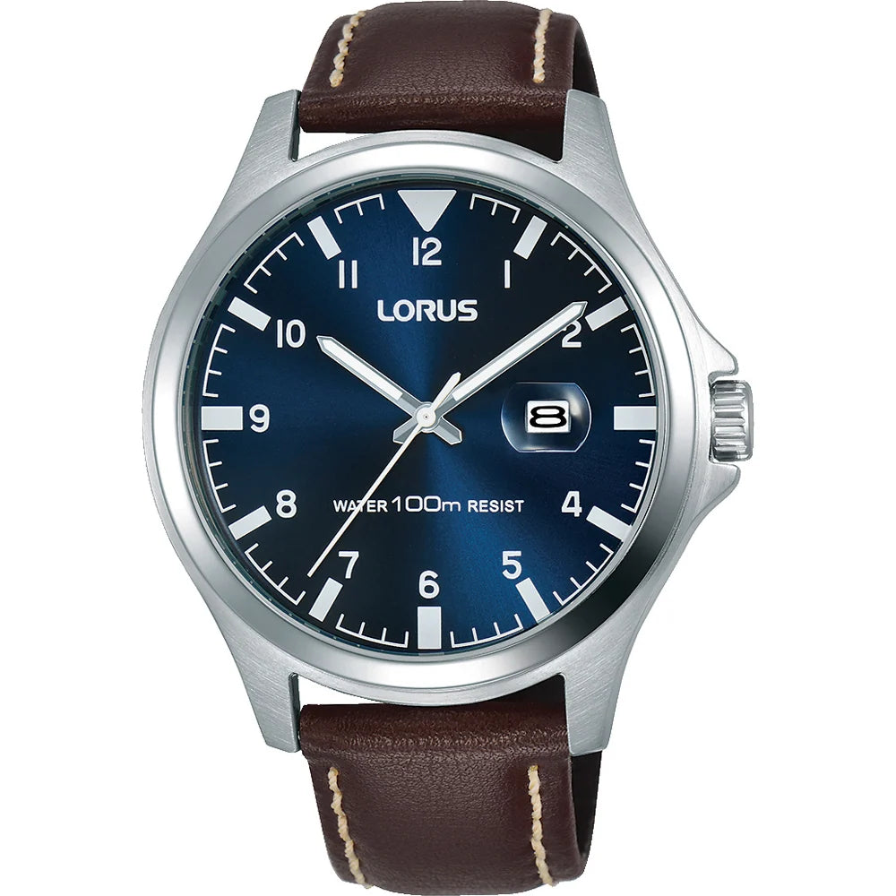Lorus watch men RH963KX8 blue dial leather strap