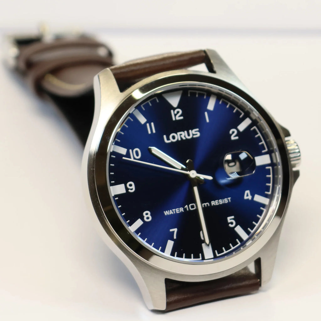 Lorus watch men RH963KX8 blue dial leather strap